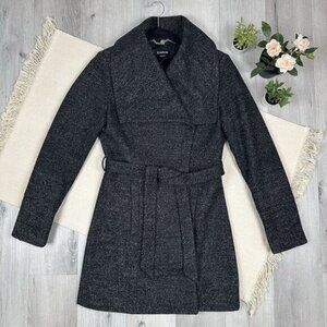 Bebe Trench Coat Pea Coat Gray Size S Belted Wrap Coat Above Knee Length